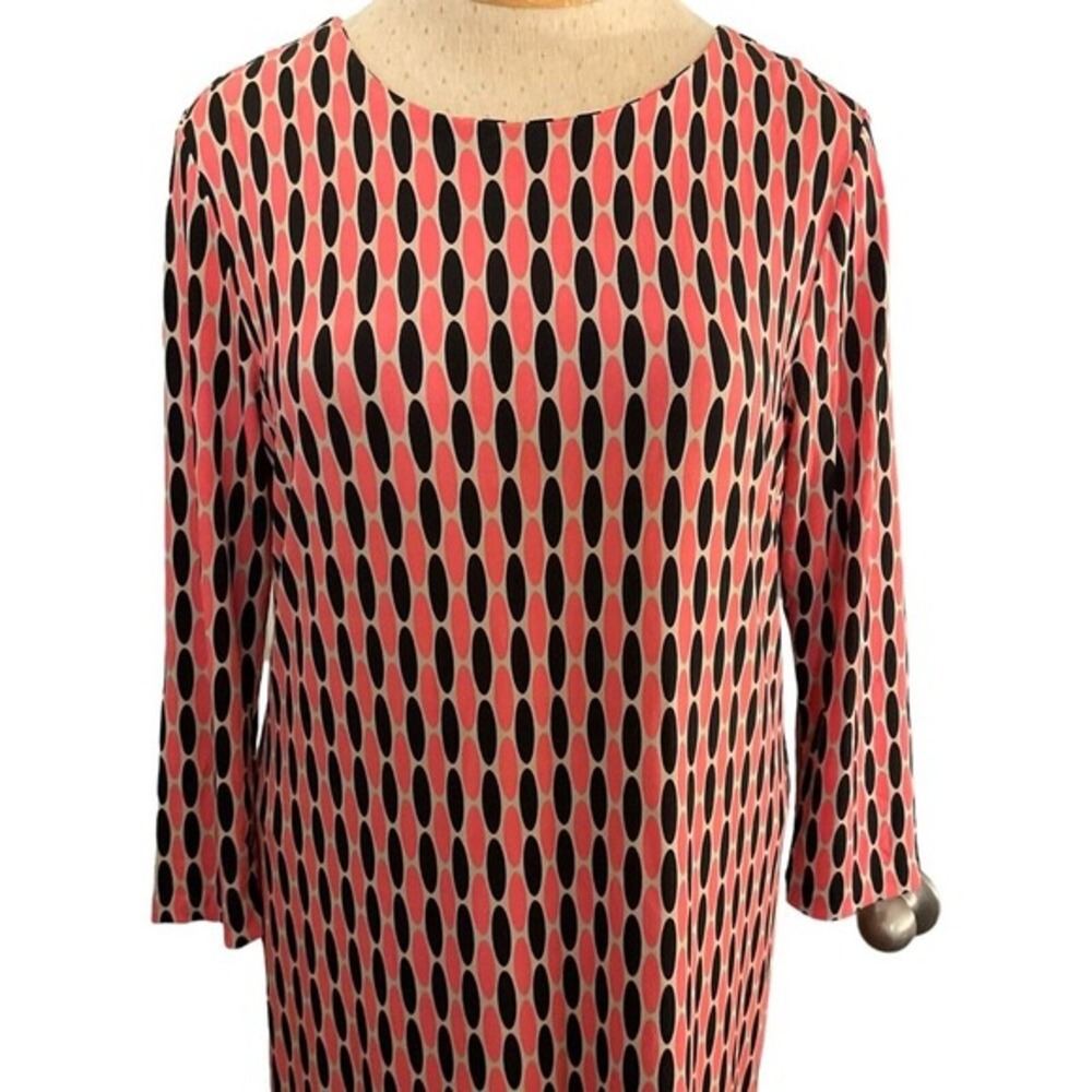 Michael Kors Coral Black‎ Geometric Sheath Dress Large 3/4 Sleeve Office - Picture 4 of 14